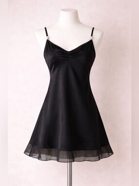 Natori Josie Black Satin Chiffon Babydoll Chemise Nightgown Pink Floral Straps S